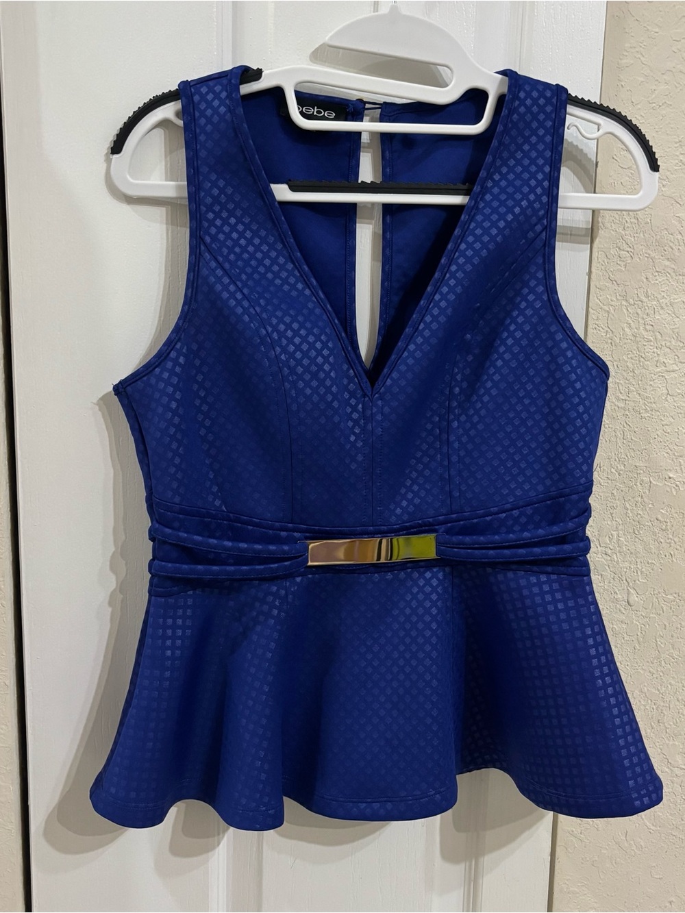 bebe Royal Blue Diamond Textured Peplum Top